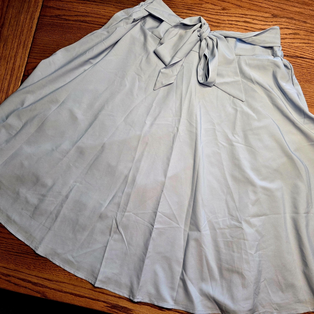 Light Blue Tie-Waist A-Line Skirt